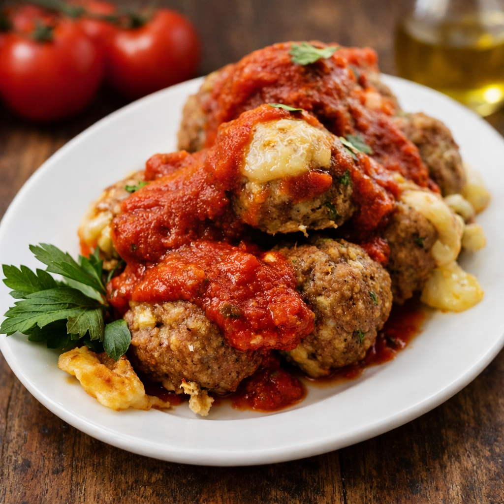 Cheesy stuffed turkey meatballs with melted mozzarella center