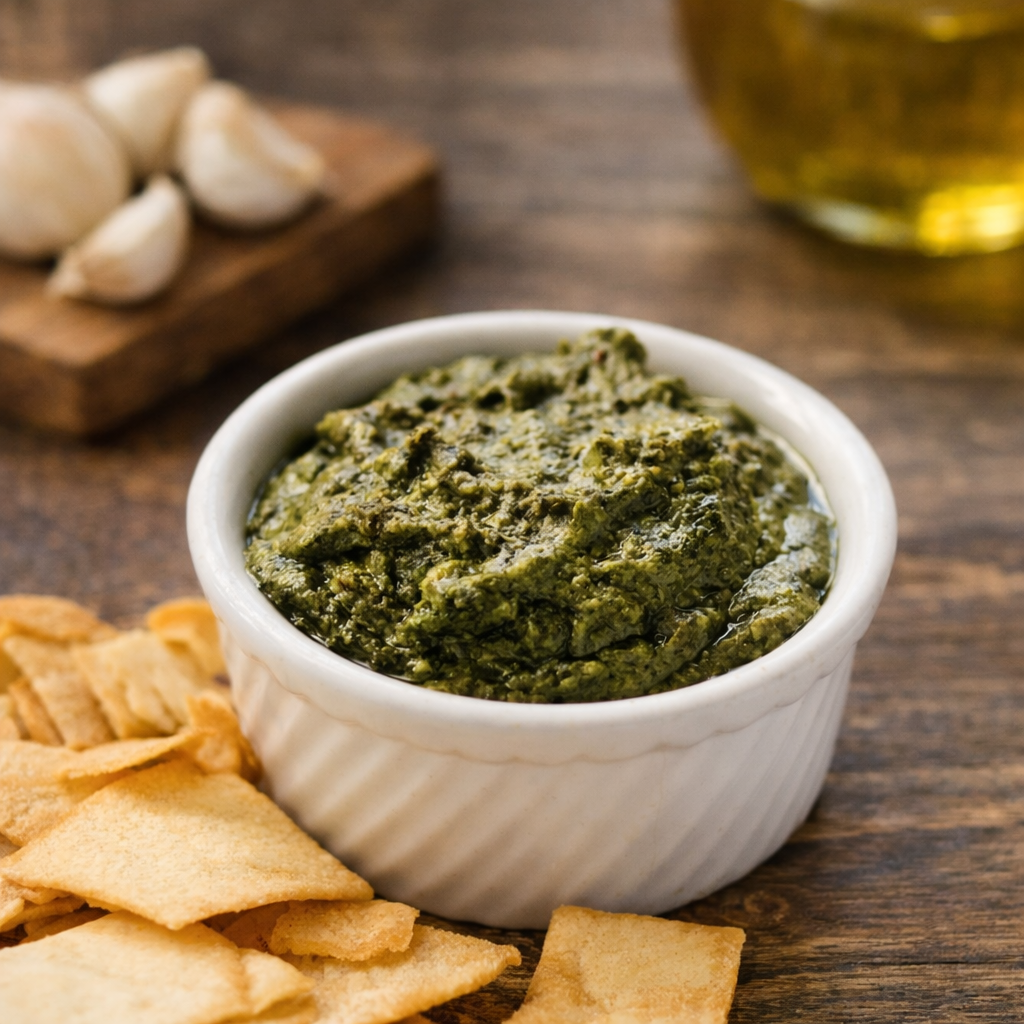 Hot spinach and artichoke dip bubbling in a baking dish