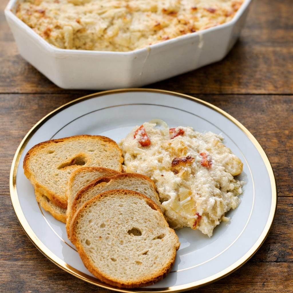 dips crémeux et baguette toastée