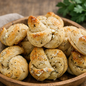 Easy garlic parmesan knots brushed with butter and cheese
