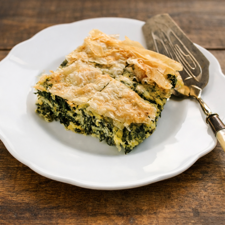 Spinach pie with flaky phyllo crust and cheesy filling