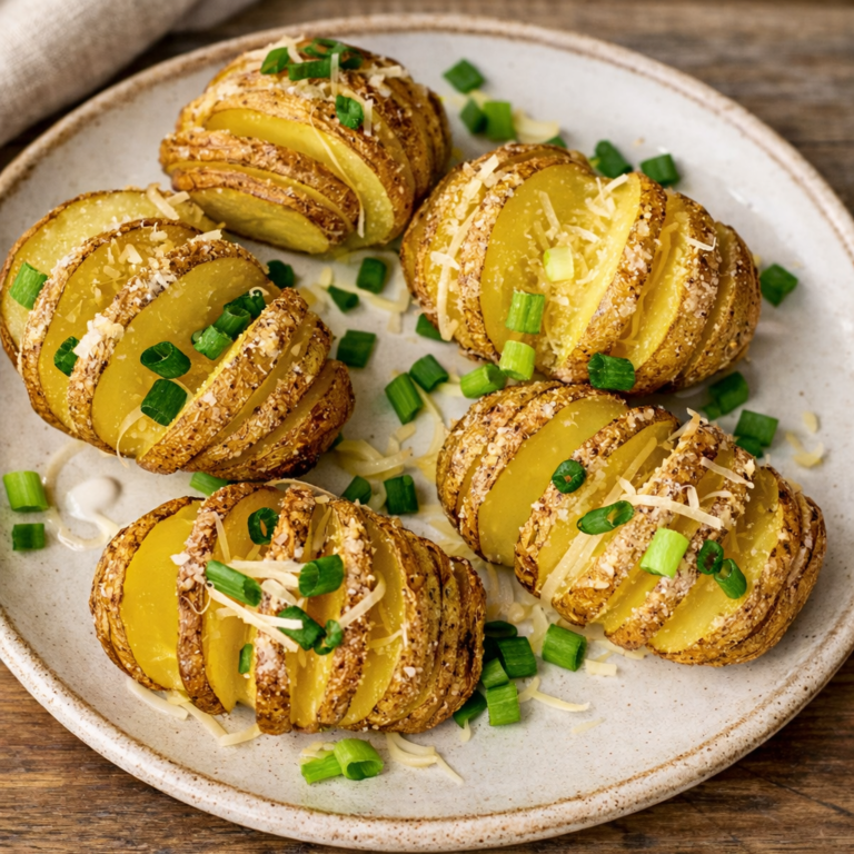 Crispy hasselback potato bites with parmesan and scallions