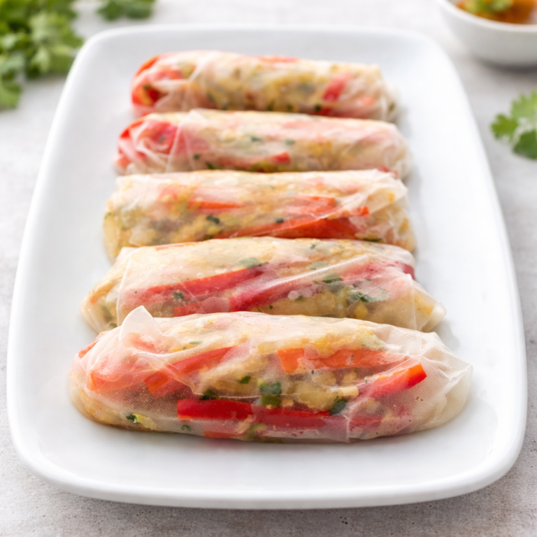 Vegetarian spring rolls filled with fresh vegetables and herbs