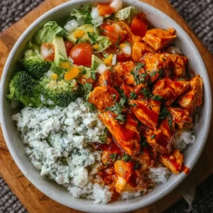 Delicious Buffalo Chicken Bowl with toppings and fresh ingredients