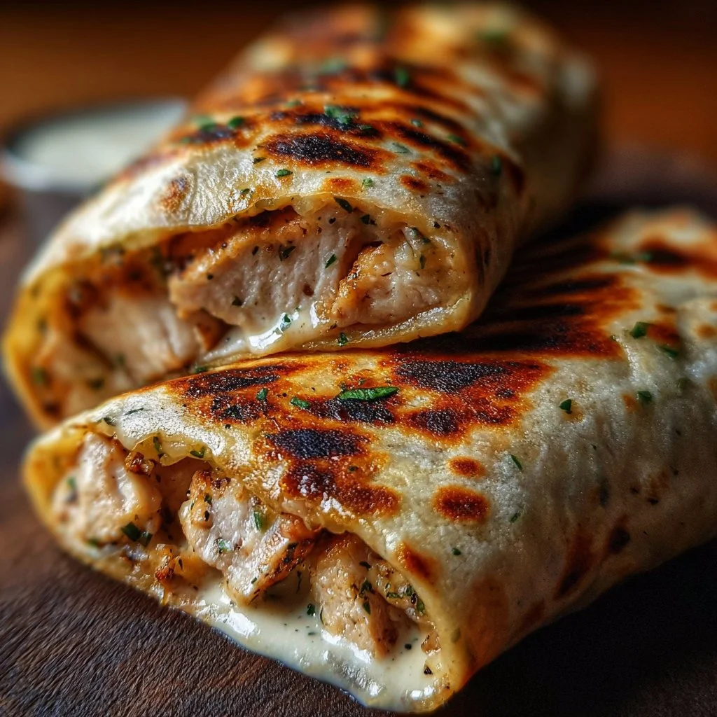 Cheesy chicken garlic wraps made with tender chicken and melted cheese