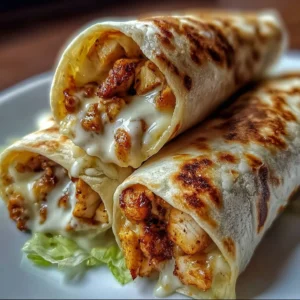 Cheesy garlic chicken wraps filled with tender chicken and melted cheese