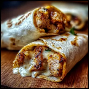 Cheesy garlic chicken wraps filled with tender chicken and melted cheese