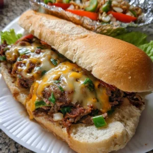 Cheesy Loaded Steak Sandwich with melted cheese and juicy steak on toasted bread