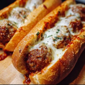 Delicious cheesy meatball subs with melted cheese and savory sauce