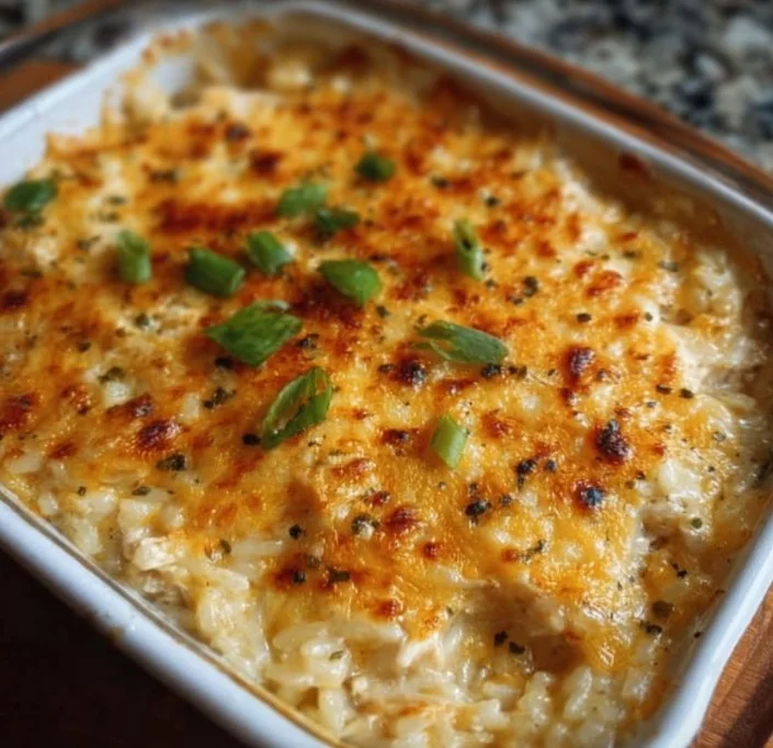 Delicious chicken rice casserole baked to perfection and served in a dish