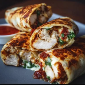 Crispy air fryer chicken and mozzarella wraps served on a plate