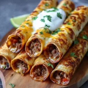 Crispy cheesy beef taquitos served with salsa and guacamole