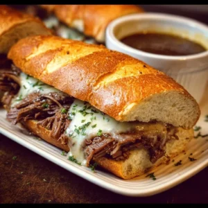 Crockpot French Dip Sandwiches Delicious Crockpot French Dip Sandwiches served with dipping sauce