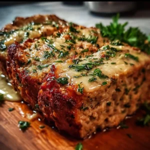 Garlic Parmesan Chicken Meatloaf recipe with herbs and cheese
