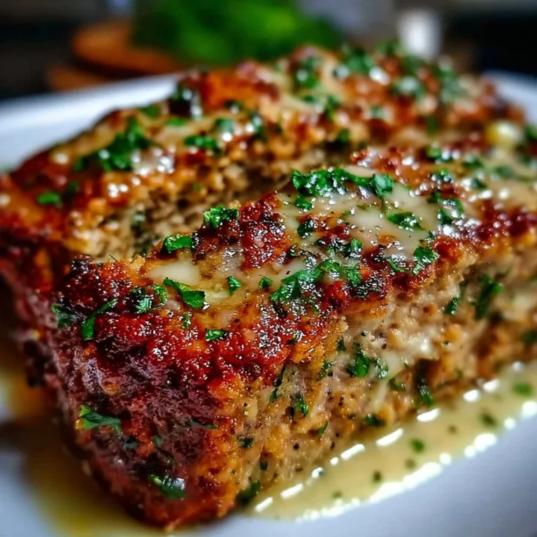 Delicious Garlic Parmesan Chicken Meatloaf served with herbs and Parmesan cheese