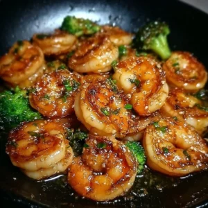 Delicious high-protein honey garlic shrimp served on a plate.