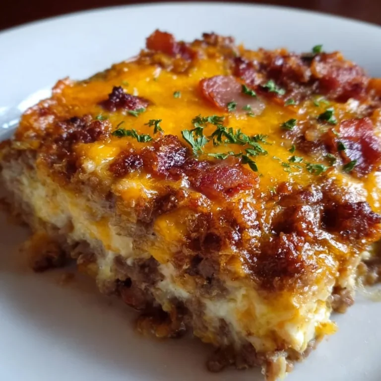 Low-carb bacon cheeseburger casserole served in a baking dish