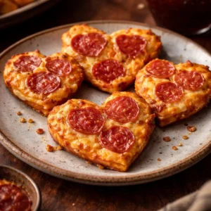 Mini Heart-Shaped Pizzas Mini heart-shaped pizzas topped with fresh ingredients and love.
