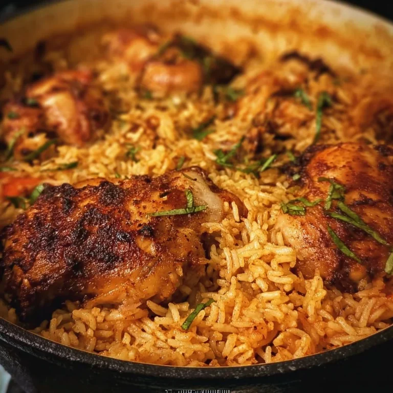 One Pot Chicken and Rice dish served in a bowl with fresh herbs
