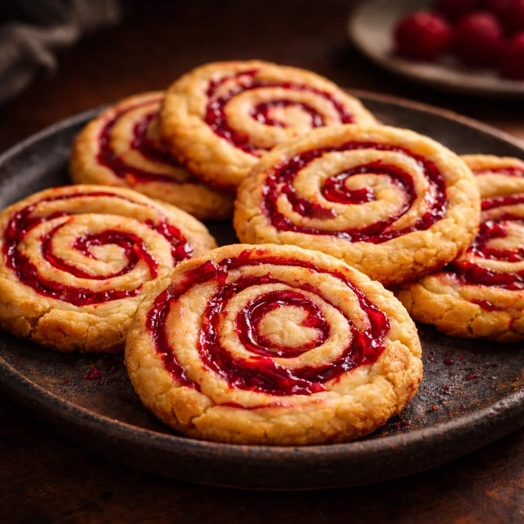 Freshly baked Raspberry Swirl Cookies on a cooling rack