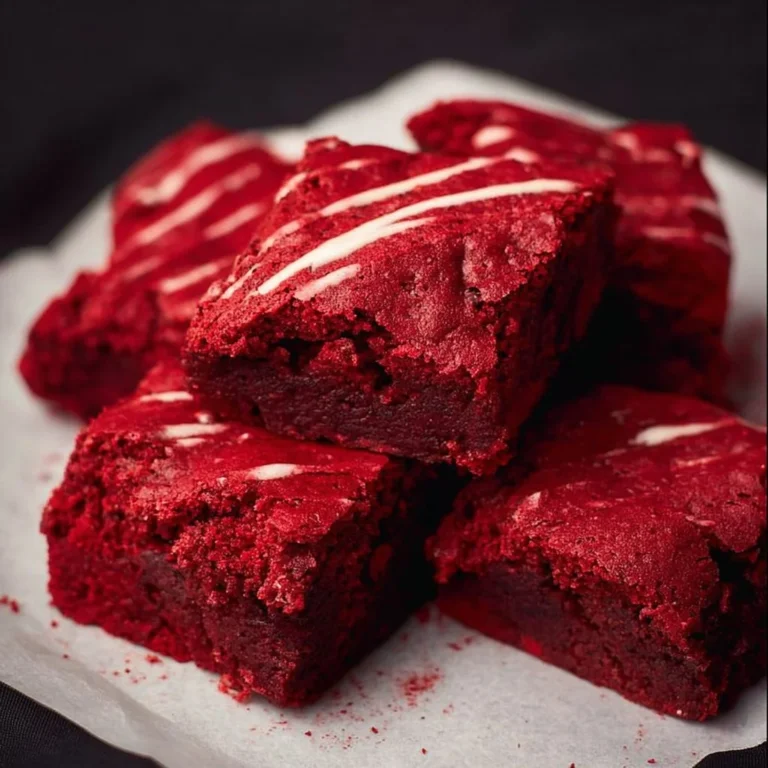 Delicious red velvet brownies topped with cream cheese frosting