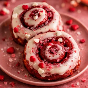 Red Velvet Valentine's Day Cinnamon Rolls Delicious Red Velvet Valentine's Day cinnamon rolls with cream cheese frosting