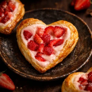 Strawberry cream cheese heart danishes fresh out of the oven