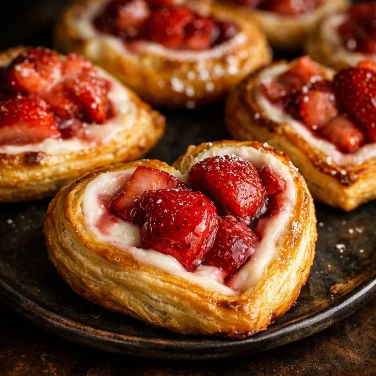 Strawberry cream cheese heart danishes on a plate