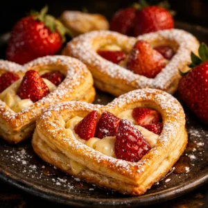Delicious Strawberry Puff Pastry Danishes topped with fresh strawberries