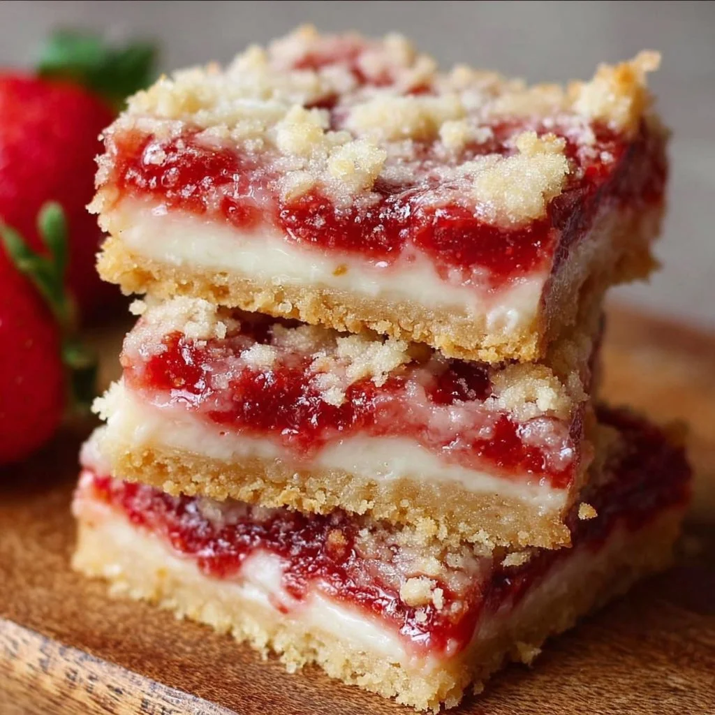 Delicious Strawberry Shortcake Bars with fresh strawberries and cream topping