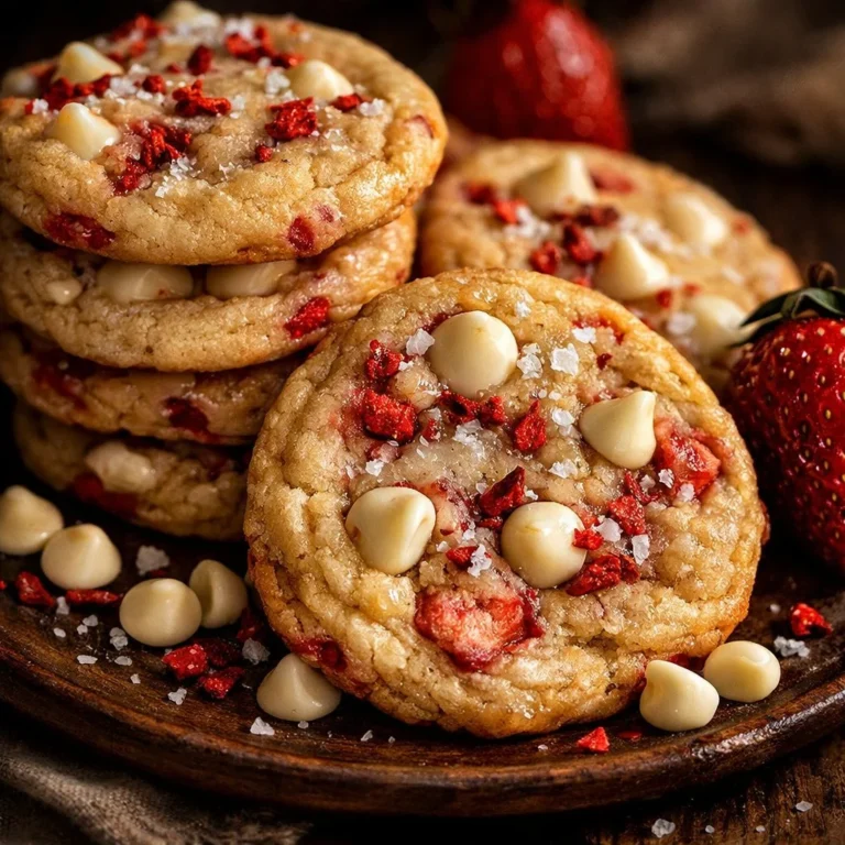 Delicious strawberry white chocolate cookies on a plate