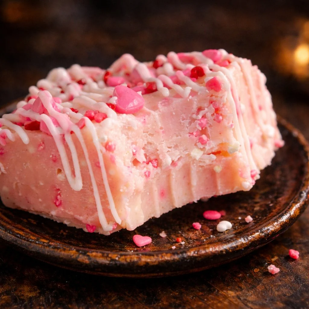 A plate of colorful sugar cookie fudge squares topped with sprinkles.