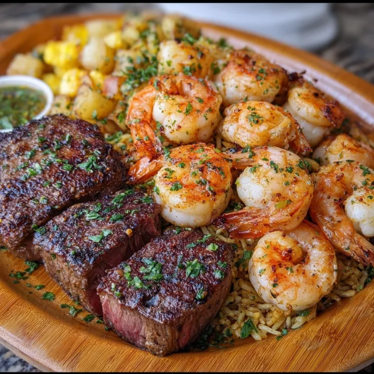 Delicious surf and turf dish featuring steak and seafood.