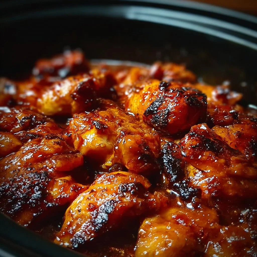 Delicious Sweet Baby Ray's slow cooker chicken prepared with rich sauce