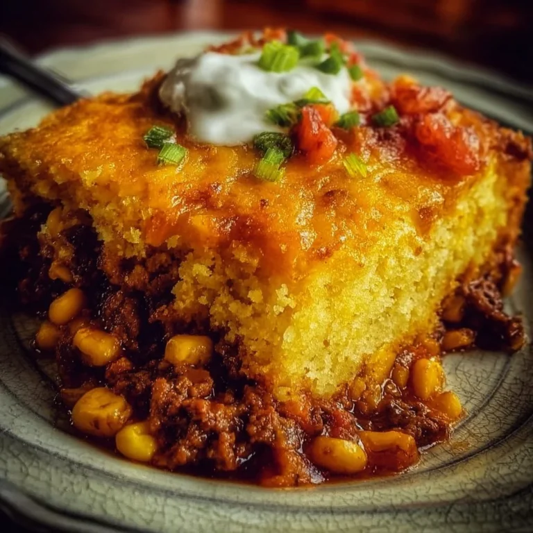 Delicious Texas Tamale Pie topped with cheese and spices on a plate