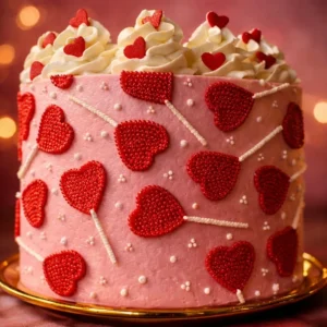 Valentine's Day Cake Deliciously decorated Valentine's Day Cake with heart-shaped designs.