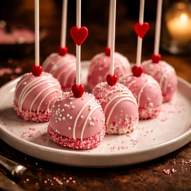 Valentine's Day themed Oreo Pops decorated with love-themed sprinkles.