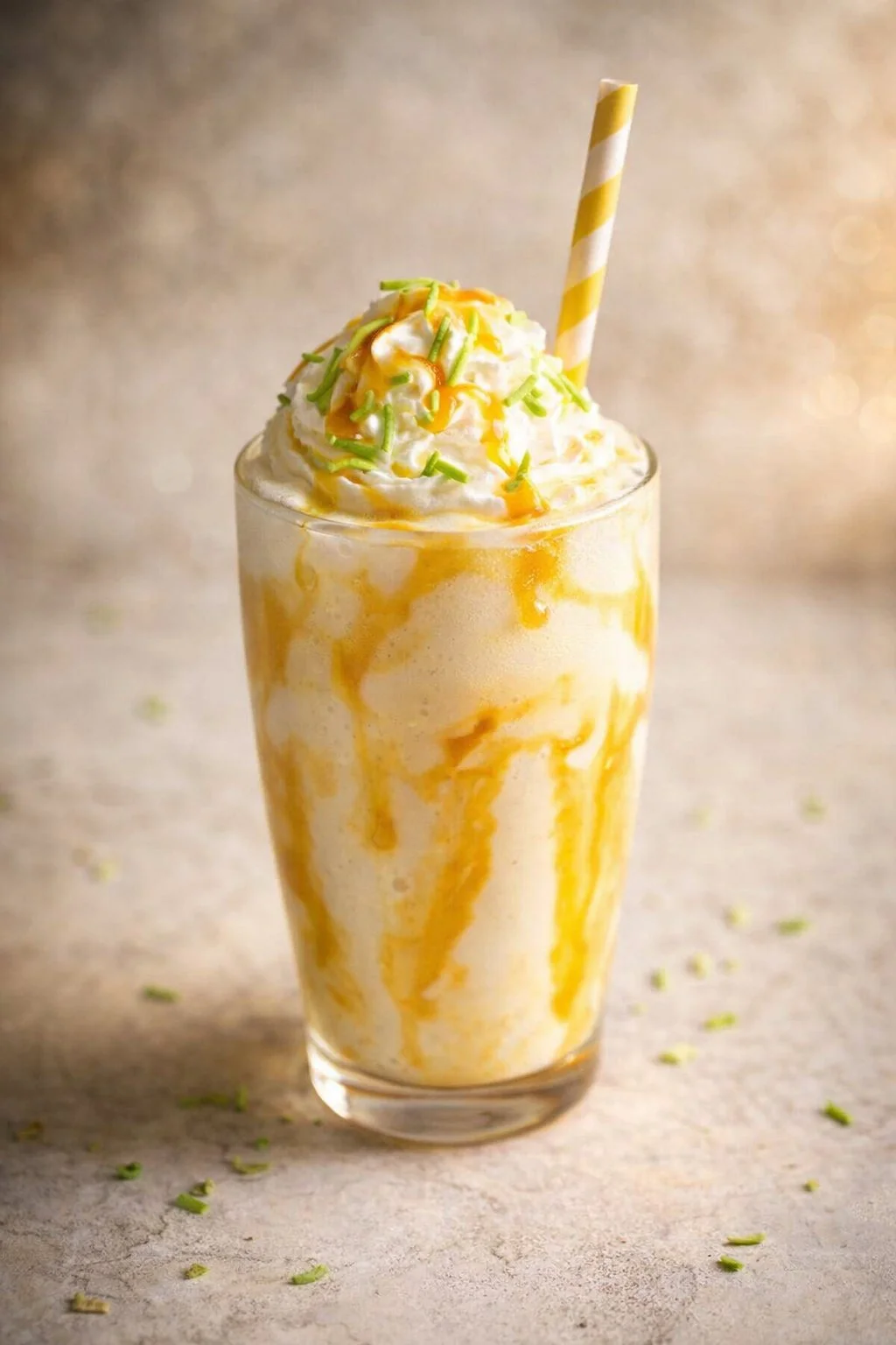 Delicious homemade apple milkshake without ice cream served in a glass
