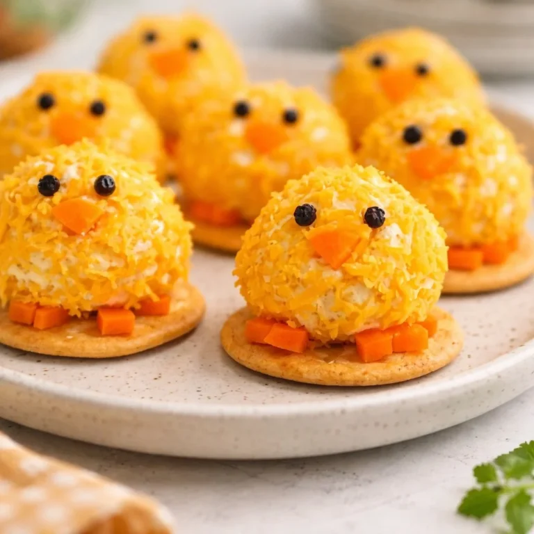 Baby Chick Mini Cheese Balls displayed on a platter for a fun snack option