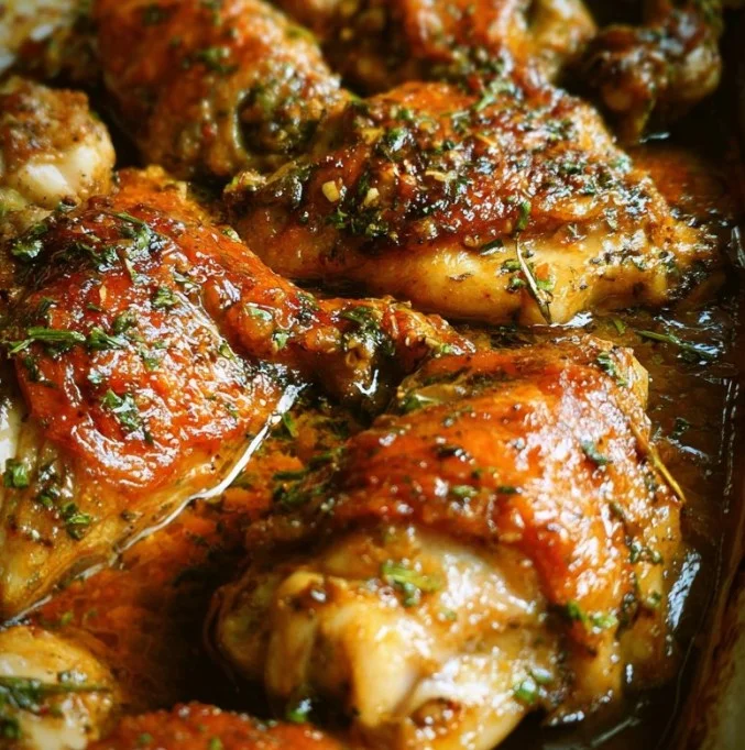 Baked Lemon Butter Chicken with a vibrant lemon sauce served on a plate