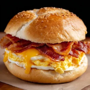 Delicious Bacon Egg and Cheese sandwich on a fresh roll