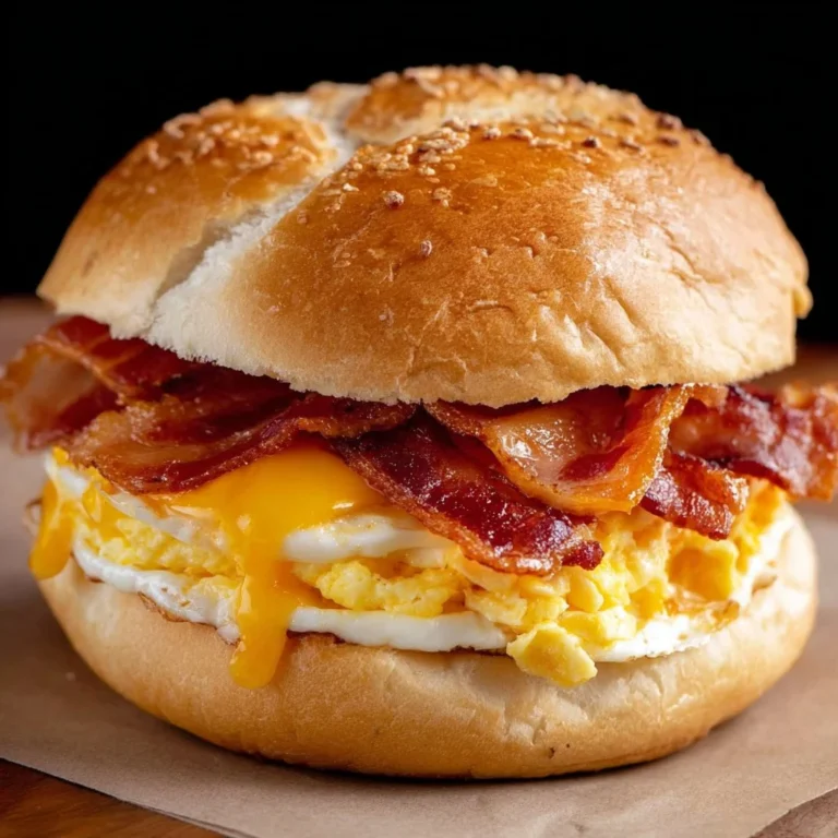 Delicious Bacon Egg and Cheese sandwich on a fresh roll
