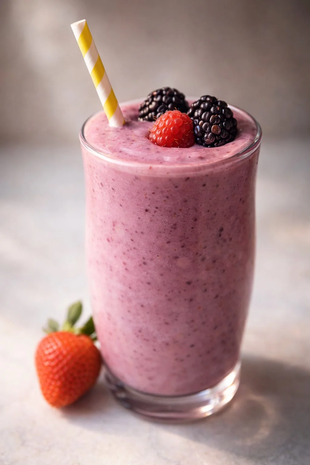 Refreshing berry milkshake with fresh berries and cream