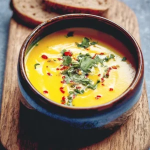 Delicious bowl of Butternut Squash and Lentil Velouté soup