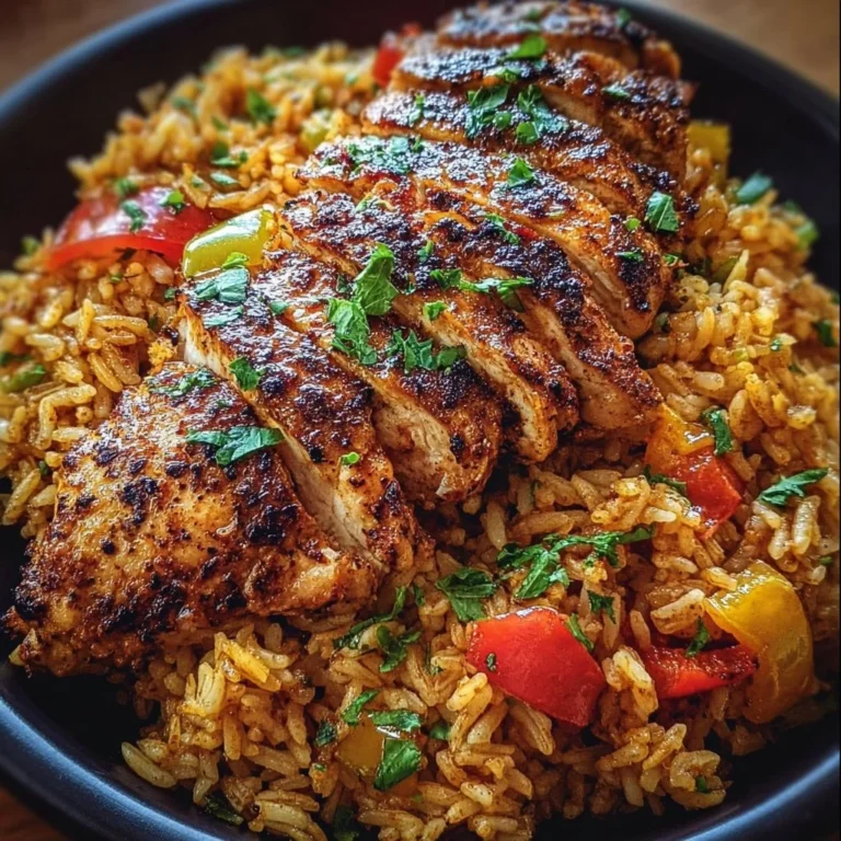 Delicious Cajun Chicken and Rice dish served on a plate with fresh herbs