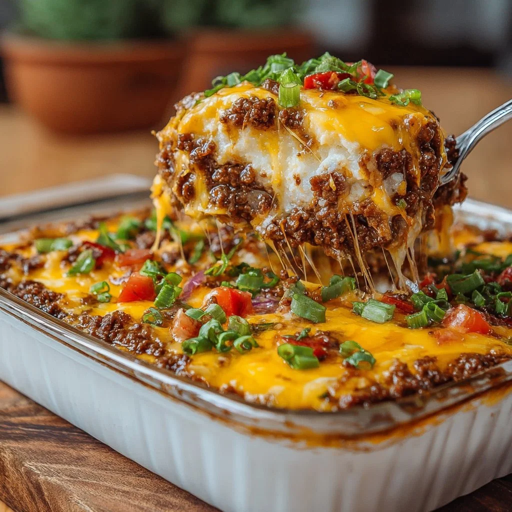 Delicious Cattle Drive Casserole served in a rustic dish, perfect for hearty meals.