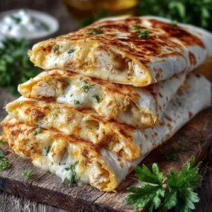 Cheesy Garlic Chicken Wraps Cheesy garlic chicken wraps filled with tender chicken and melted cheese