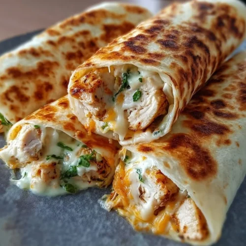 Cheesy Garlic Chicken Wraps with melted cheese and fresh ingredients