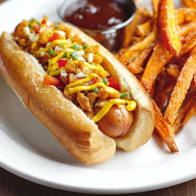 Plate of chicken dogs served with sweet potato fries