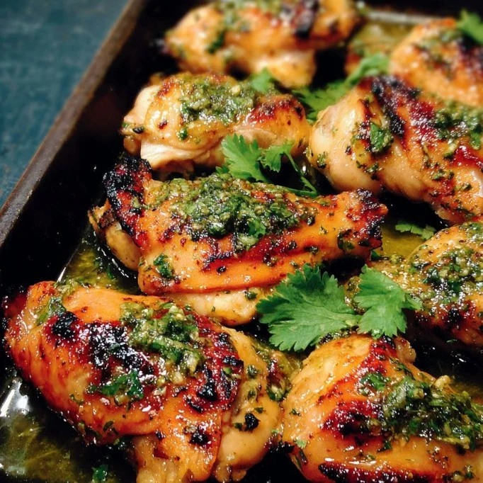 Juicy chicken thighs with honey-lemon cilantro glaze on a plate